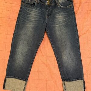 Kut Ankle Cropped Jeans with Vintage Wash and Wide Cuff